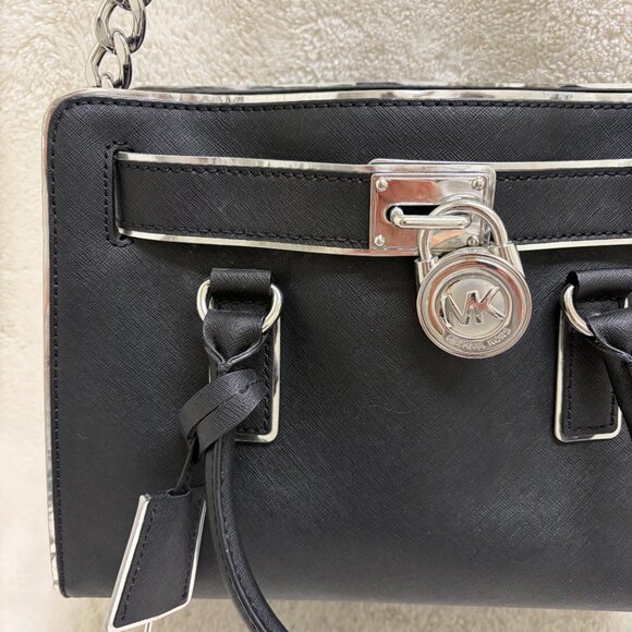 Timeless Michael Kors Hamilton Black w/Silver Trim Saffiano Leather Tote - Picture 4 of 11